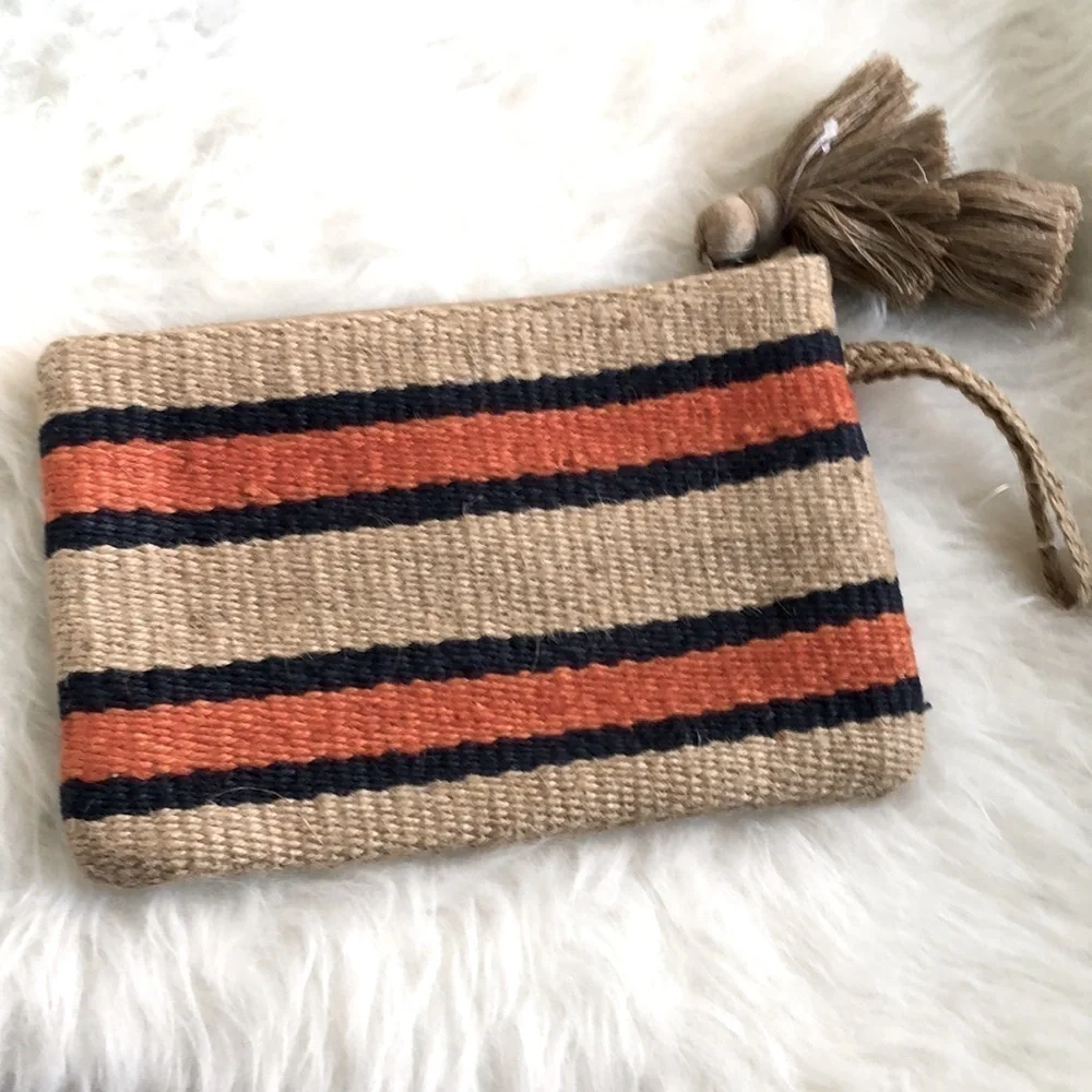 J Jill jute tassel striped wristlet bag